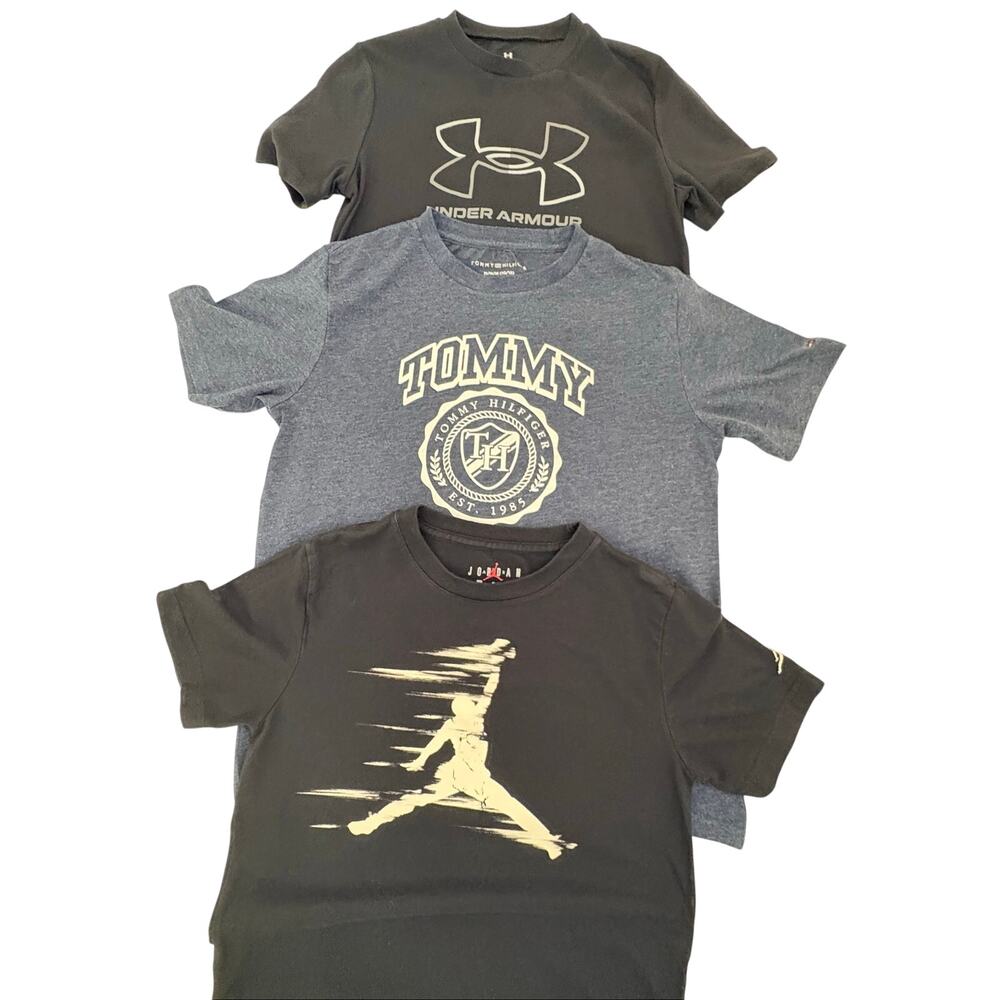 Lot of 3 Boys Shirts Medium 10-12 Jordan Tommy Hilfiger Under Armor Short Sleeve